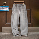 破洞猫须伐木直筒裤 复古水洗做旧格雷系灰牛仔裤 男春 美式 马登工装