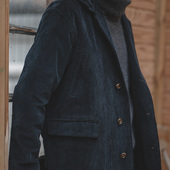 复古灯芯绒克苏鲁文职大衣宽松外套中长款 马登工装 美式 风衣男春