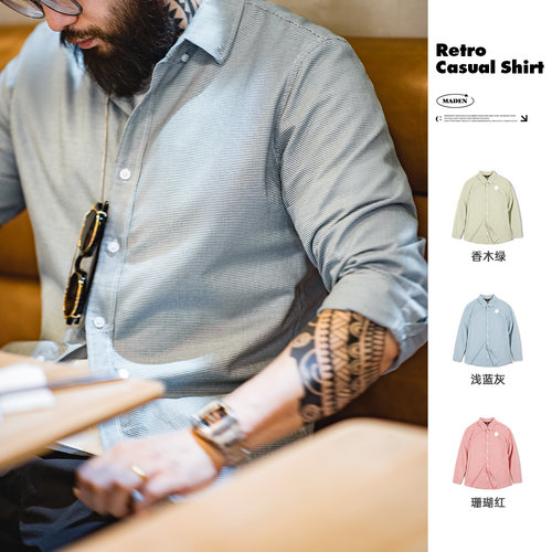 马登工装美式休闲千鸟格衬衫长袖