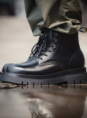 马登马丁靴男款秋黑色高帮德比英伦风厚底增高休闲工装靴子皮鞋