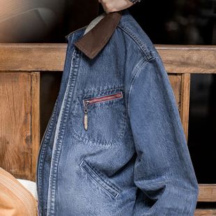 外套男春季 复古水洗牛仔底特律夹克vintage做旧短款 美式 马登工装