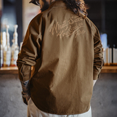 美拉德西部牛仔衬衣纯棉长袖 复古印花衬衫 外套男春 美式 马登工装