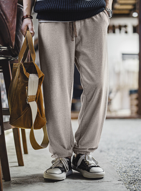 马登工装美式复古灰色刺绣卫裤休闲直筒束脚裤训练运动长裤子男秋