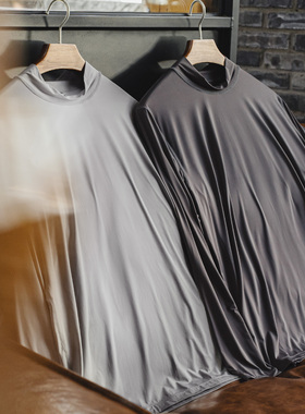 马登工装美式半高领长袖T恤健身弹力灰色修身冰丝内搭打底男士春