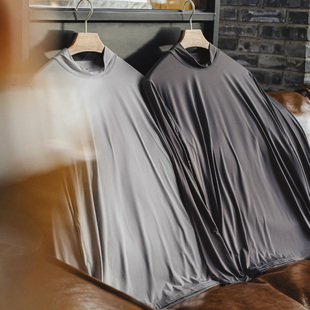 T恤健身弹力灰色修身 马登工装 美式 半高领长袖 春 冰丝内搭打底男士
