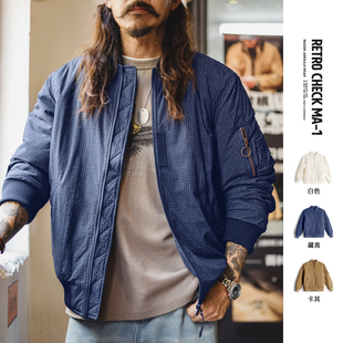 马登工装美式复古ma1飞行员夹克绗缝短款防水棒球棉服外套男款秋