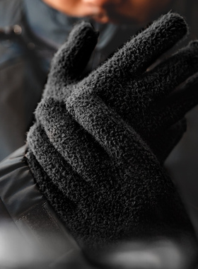 马登工装美式复古黑色金貂绒针织五指手套骑行防风防寒保暖男秋冬