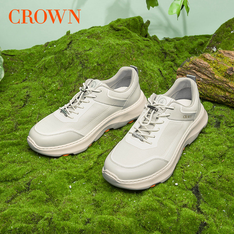 CROWN/皇冠男鞋新款真皮休闲鞋男款百搭运动鞋男鞋跑步鞋男