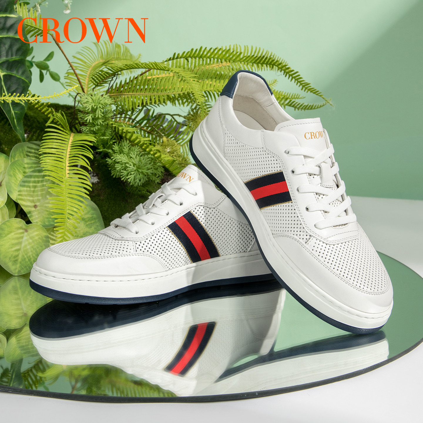 CROWN/皇冠透气男鞋男士休闲鞋男商务时尚通勤板鞋百搭平底鞋子