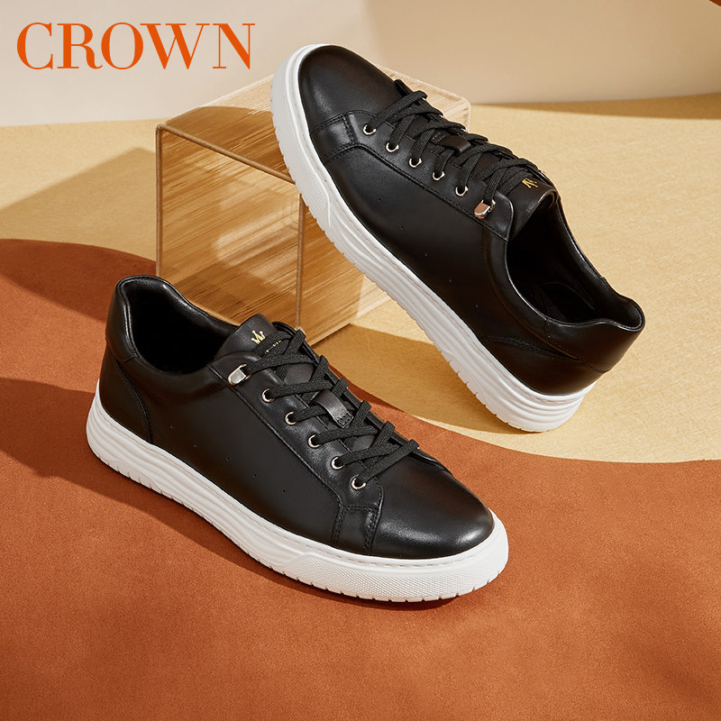 crown/皇冠男鞋板鞋男2023年秋季新款软底缓震耐磨休闲皮鞋百搭潮