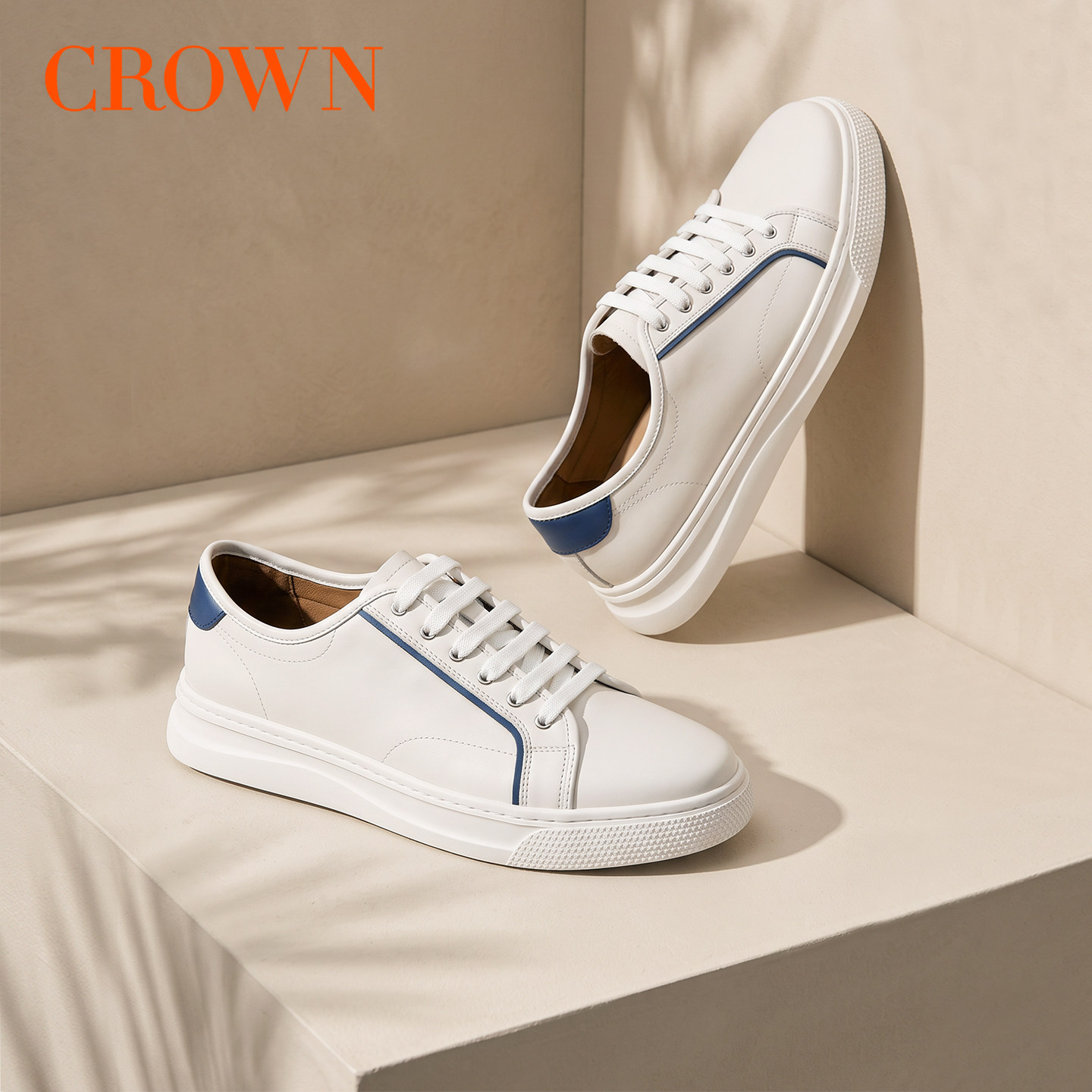 CROWN/皇冠夏款极简小白鞋户外运动鞋舒适百搭板鞋休闲皮鞋男鞋