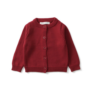 儿童针织开衫男女童宝宝毛衣红色系扣对襟秋冬上衣圆领纯棉中小童