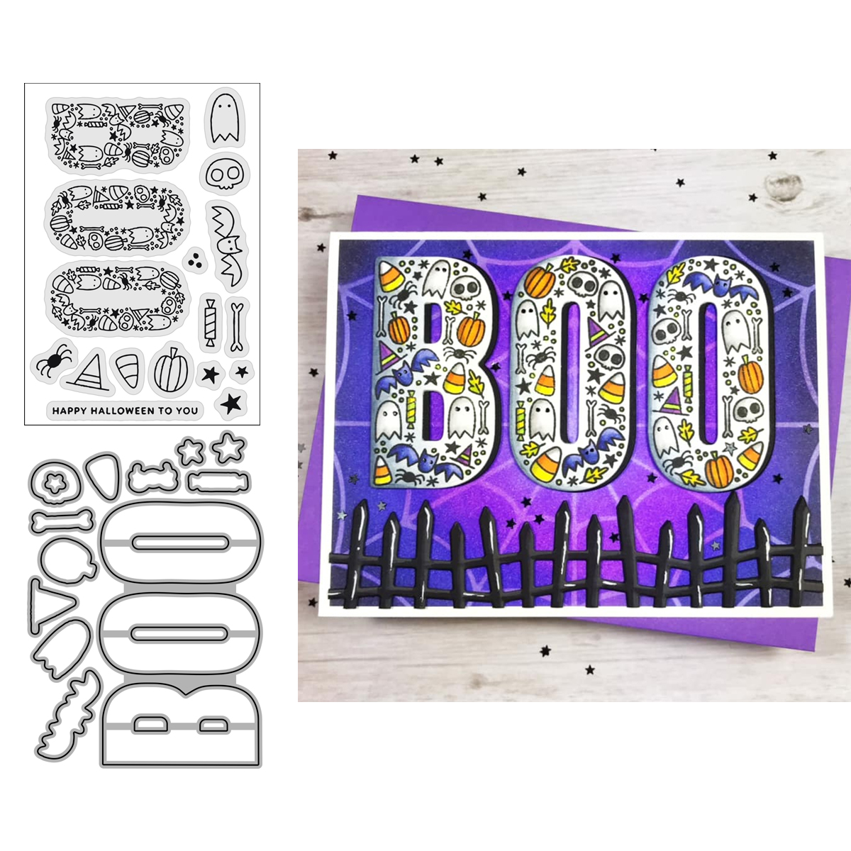 6878万圣节BOO scrapbook DIY 切割模具蚀刻压花模具+透明印章