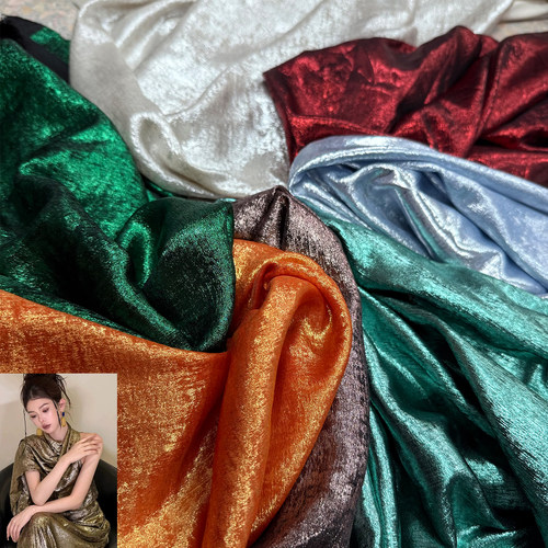 金银丝绒雪纺特殊烫金金属质感亮光礼服吊带裙背景时装设计师面料