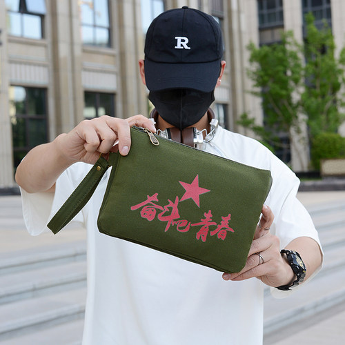 新款帆布手包男款大容量休闲男士钱包运动健身跑步手机收纳袋男包