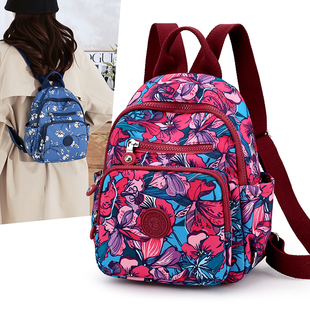 尼龙布双肩包女休闲时尚女包轻便印花包包女防泼水妈咪包轻便背包