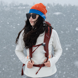 中间层美利奴羊毛320gsm火山岩能量方格美丽诺羊毛防风运动开衫 女