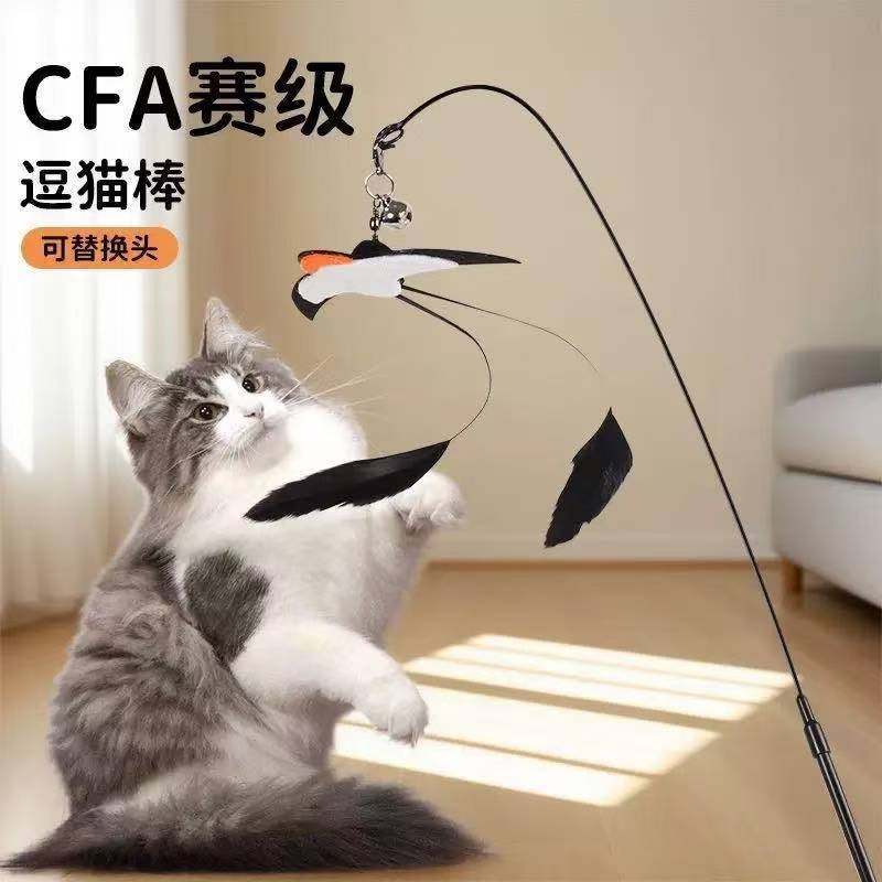 猫咪玩具逗猫棒头替换小燕子带铃铛羽毛逗猫神器解闷小猫玩具互动