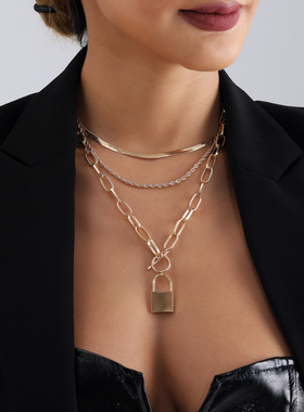 欧美跨境饰品朋克风叠戴扁蛇链三