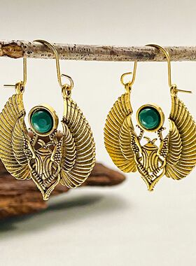 复古埃及灵感设计神圣翅膀飞蛾大耳环吉普赛部落妇女耳环派对礼物