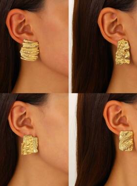 跨境时尚炉内电镀个性钛钢耳钉ins风小众设计高级感18K耳饰品首饰