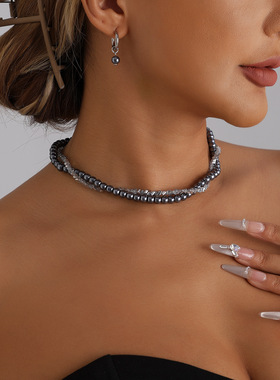 欧美跨境饰品几何水晶圆珠缠绕项