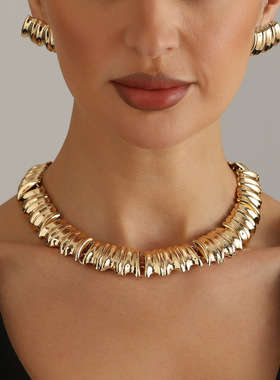 欧美跨境饰品鎏金褶皱夸张金属项