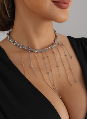 欧美跨境饰品多层缠绕流苏猪鼻项