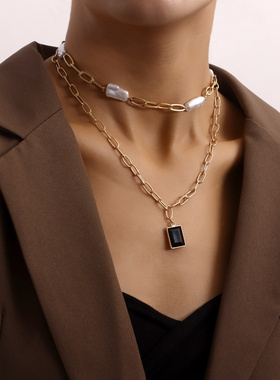 欧美跨境饰品时尚双层异形珍珠竹