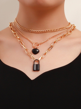 欧美跨境饰品简约多层金属链条泳