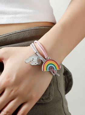 卡通情侣闺蜜弹力小皮筋磁铁磁吸