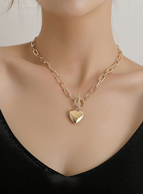 欧美跨境饰品锁链可开盖桃心吊坠