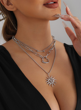 欧美跨境饰品冷淡风太阳花爱心项