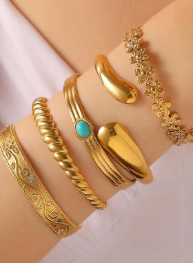 欧美不锈钢简约宽面开口手镯高级感ins镯子钛钢不掉色手饰品跨境