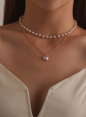 欧美跨境饰品时尚锁边珍珠吊坠多