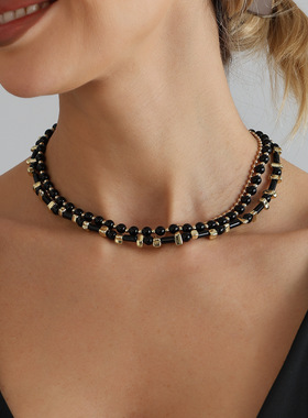 欧美跨境饰品复古黑金撞色项链女