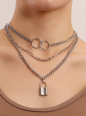 欧美饰品潮流多层挂锁毛衣链ins