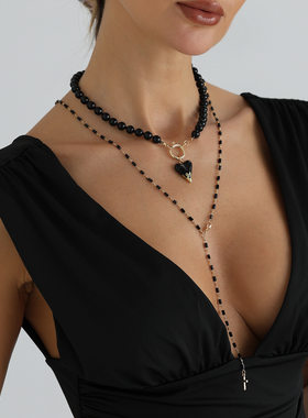 欧美跨境饰品复古黑珠米珠撞金熔