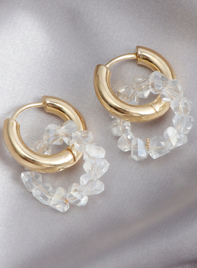 欧美饰品 时尚双圈耳环Y2K辣妹尖晶耳饰个性简约气质金属耳圈首饰
