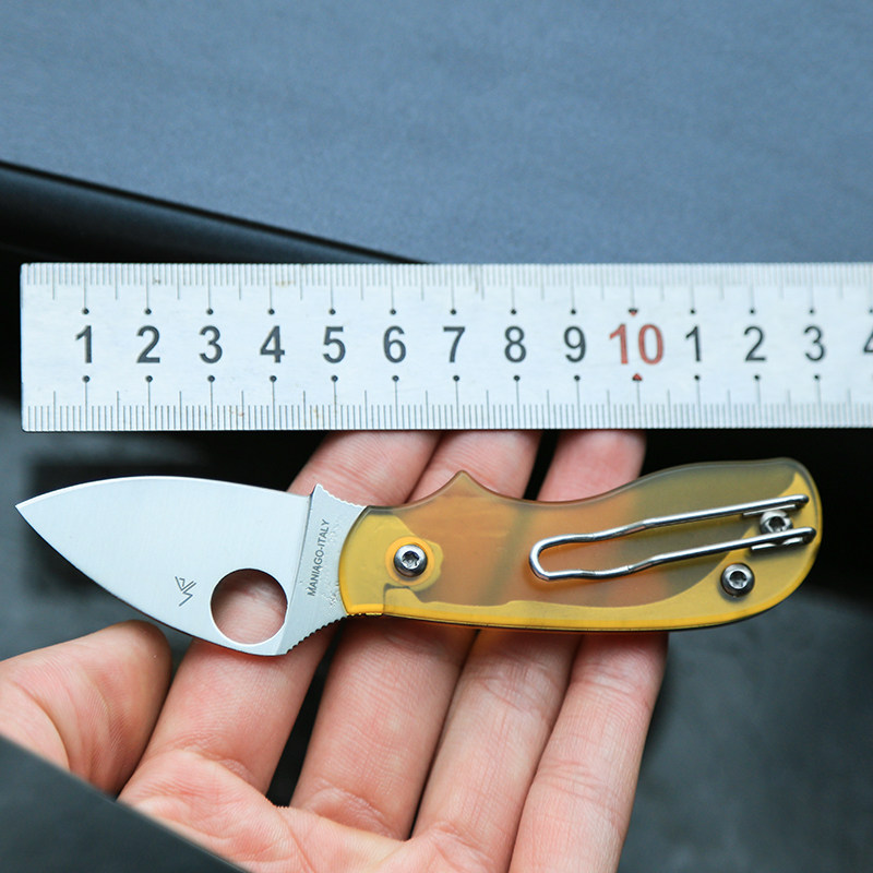 户外水果刀PEI琥珀色不锈钢折刀EDC带背夹口袋刀迷你工具小刀