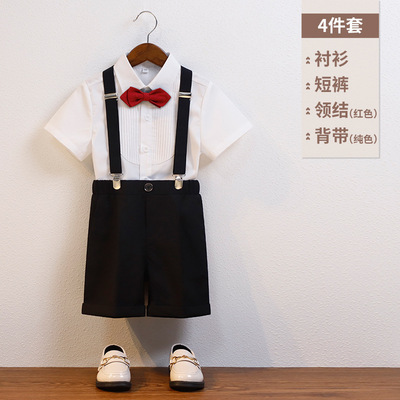 男宝宝周岁礼服套装夏季男童小西装帅气儿童背带裤两件套花童主持 — 2