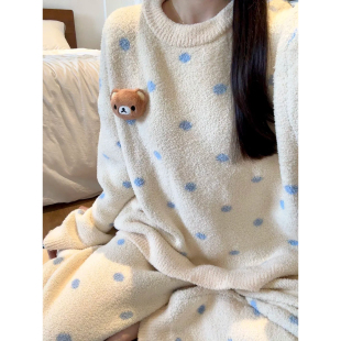 Kiai【半边绒】睡衣女冬保暖加厚家居服学生长袖外穿珊瑚加绒套装
