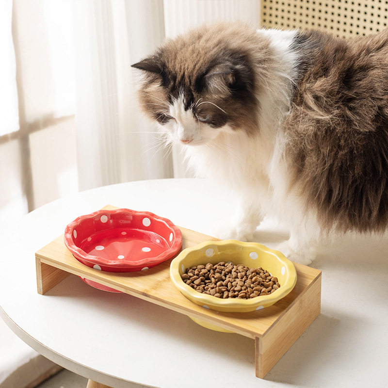 陶瓷双碗架防黑下巴猫碗