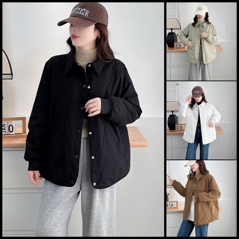 大码女装韩版衬衫式翻领棉服外套棉衣/棉服