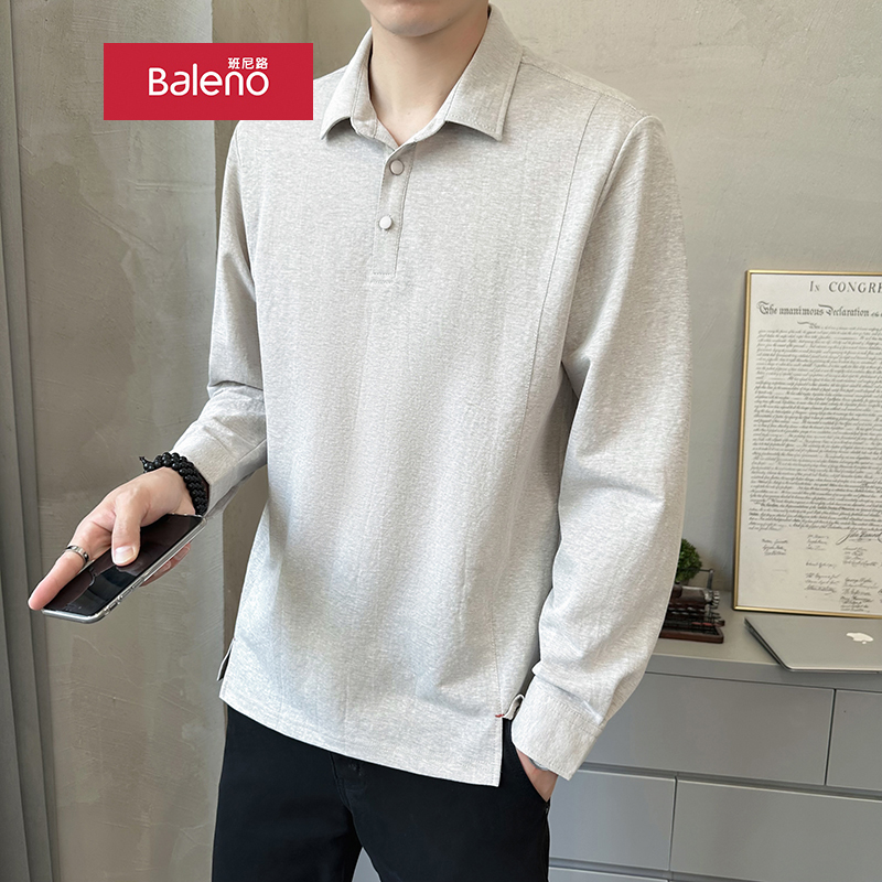 班尼路亚麻POLO衫男长袖t恤棉麻