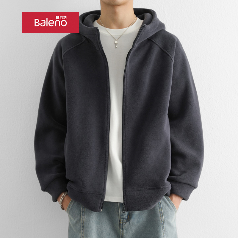 班尼路奥粒绒开衫卫衣加绒外套潮