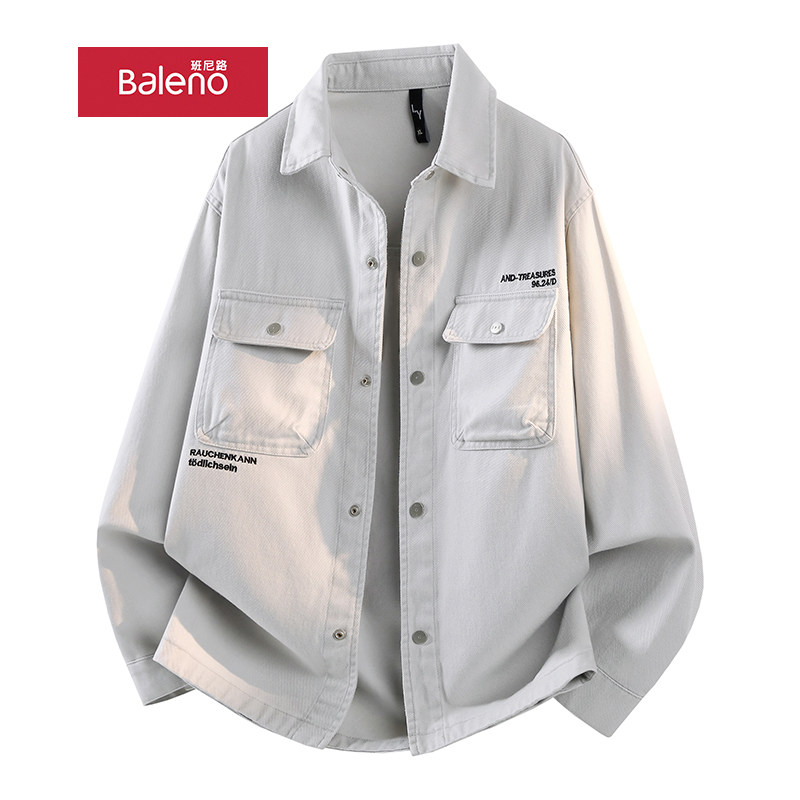 班尼路牛仔外套男春秋季2026新款衬衫式夹克翻领宽松休闲褂子上衣,男装,牛仔外套,淘宝优惠券,粉丝福利购,淘宝优惠卷
