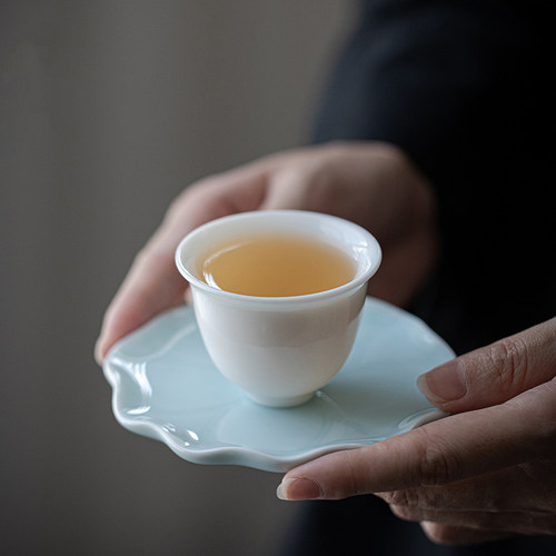 唐典脂白青瓷手工荷叶功夫杯垫