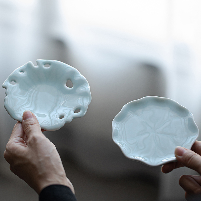 唐典脂白青瓷手工荷叶功夫杯垫