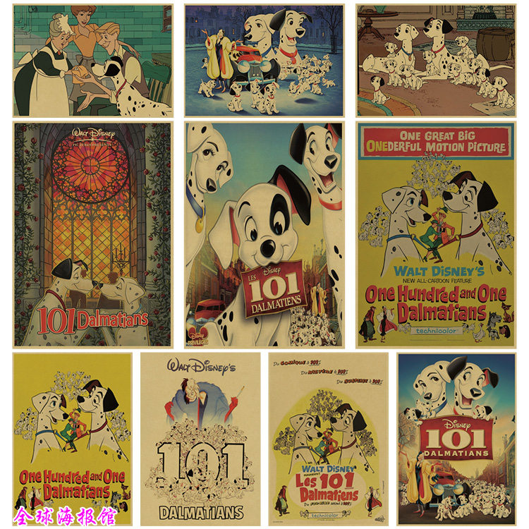 101忠狗 迪士尼动画电影海报 牛皮纸装饰画宿舍儿童房挂画斑点狗